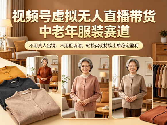 图片[1]-视频号虚拟无人直播带货中老年服装赛道，不用真人出镜、不用租场地，轻松实现持续出单稳定盈利——生财有道创业项目网-生财有道