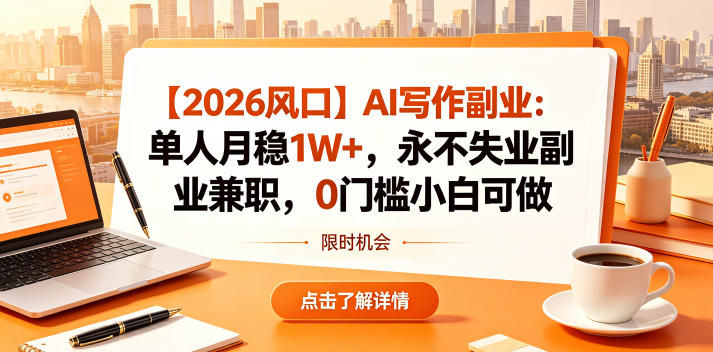 【2026风口】AI写作副业：单人月稳1W+，永不失业副业兼职，0门槛小白可做【揭秘】——生财有道创业项目网