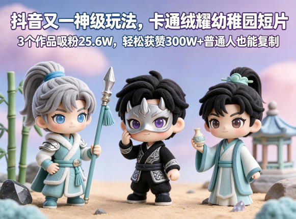 图片[1]-抖音又一神级玩法，卡通绒耀幼稚园短片，3个作品吸粉25.6W，轻松获赞300W+普通人也能复制——生财有道创业项目网-生财有道