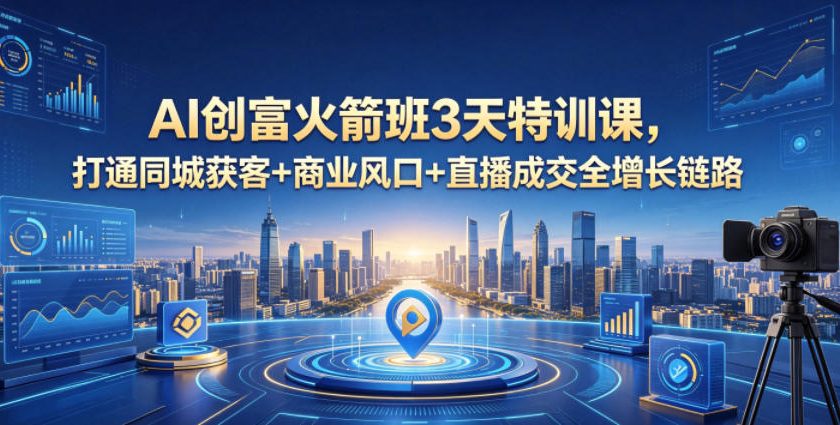 图片[1]-AI创富火箭班3天特训课，打通同城获客+商业风口+直播成交全增长链路，2026年4月新课——生财有道创业项目网-生财有道