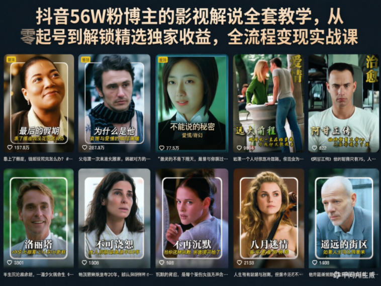 图片[1]-抖音56W粉博主的影视解说全套教学，从零起号到解锁精选独家收益，全流程变现实战课——生财有道创业项目网-生财有道