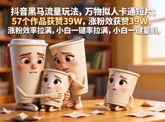 抖音黑马流量玩法，万物拟人卡通短片，57个作品获赞39W，涨粉效率拉满，小白一键复刻，保姆级拆解——生财有道创业项目网