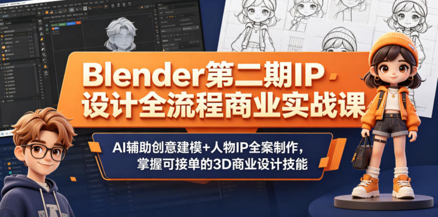 图片[1]-Blender第二期IP设计全流程商业实战课，AI辅助创意建模+人物IP全案制作，掌握可接单的3D商业设计技能——生财有道创业项目网-生财有道