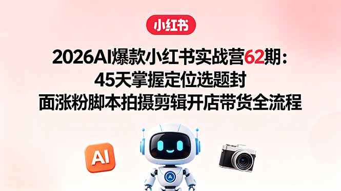 （18606期）2026AI爆款小红书实战营62期：45天掌握定位选题封面涨粉脚本拍摄剪辑开店带货全流程_生财有道创业项目网