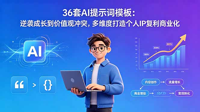 （18630期）36套AI提示词模板：逆袭成长到价值观冲突，多维度打造个人IP复利商业化_生财有道创业项目网