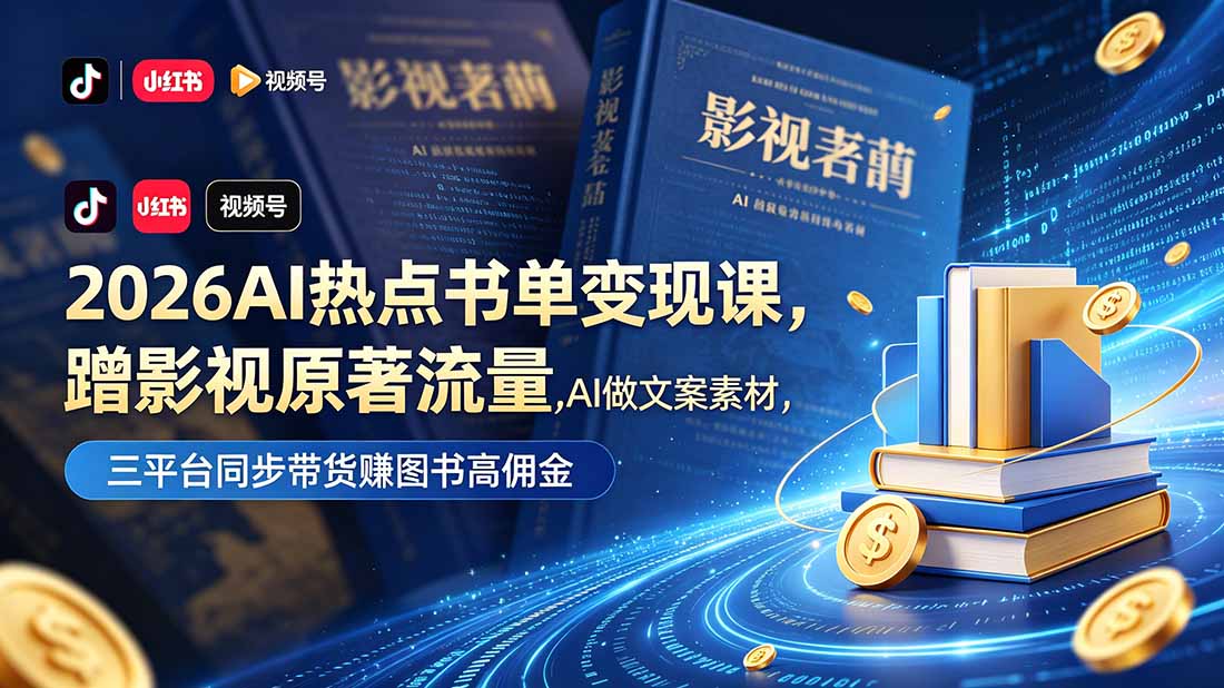 图片[1]-（18727期）2026AI热点书单变现课，蹭影视原著流量，AI做文案素材，三平台同步带货赚图书高佣金_生财有道创业项目网-生财有道