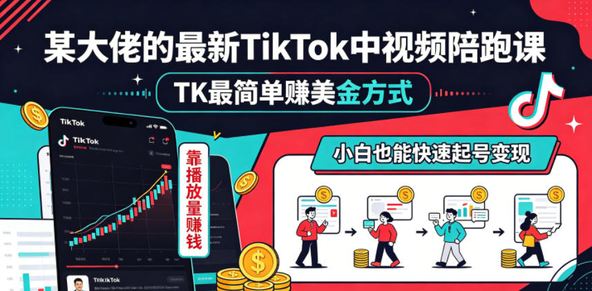 图片[1]-某大佬的最新TikTok中视频陪跑课，TK最简单賺美金方式，靠播放量賺钱，小白也能快速起号变现——生财有道创业项目网-生财有道