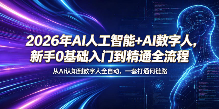 图片[1]-2026年AI人工智能+AI数字人，新手0基础入门到精通全流程，从AI认知到数字人全自动，一套打通全链路——生财有道创业项目网-生财有道