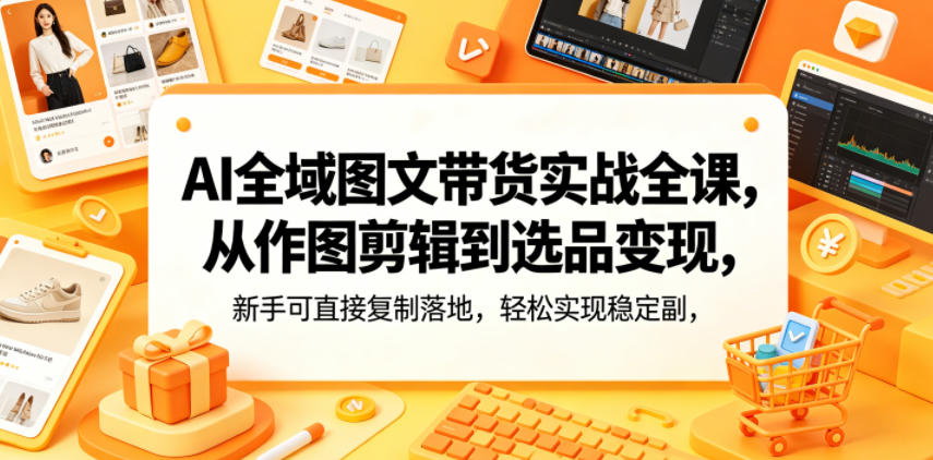 图片[1]-AI全域图文带货实战全课，从作图剪辑到选品变现，新手可直接复制落地，轻松实现稳定副业增收——生财有道创业项目网-生财有道