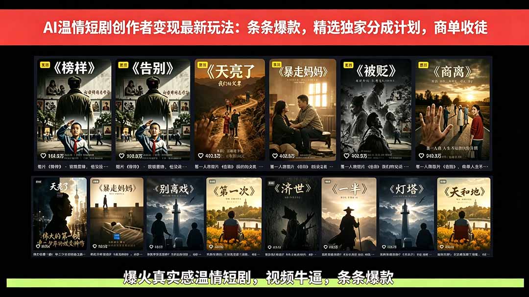 图片[1]-（18748期）AI温情短剧创作者变现最新玩法：视频牛逼，条条爆款，精选独家分成计划，商单收徒_生财有道创业项目网-生财有道