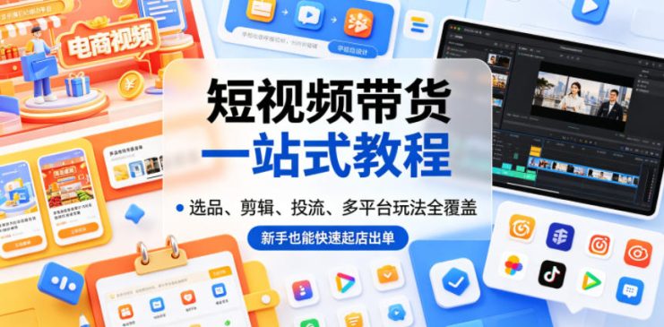 短视频带货一站式教程，选品、剪辑、投流、多平台玩法全覆盖，新手也能快速起店出单——生财有道创业项目网