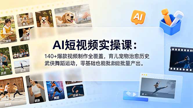 （18781期）AI短视频实操课：140+爆款视频制作全覆盖，育儿宠物治愈历史武侠舞蹈运动，零基础也能批量产出_生财有道创业项目网