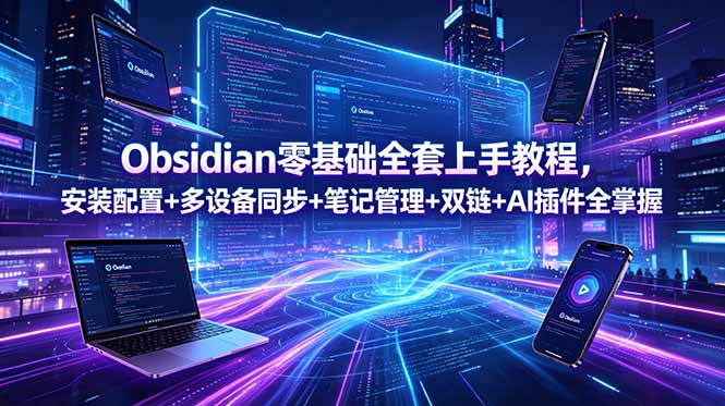 （18797期）Obsidian零基础全套上手教程，安装配置+多设备同步+笔记管理+双链+AI插件全掌握_生财有道创业项目网