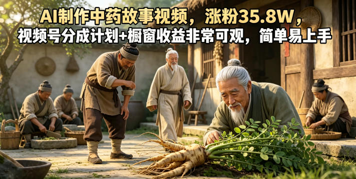 AI制作中药故事视频，涨粉35.8W，视频号分成计划+橱窗收益非常可观，简单易上手——生财有道创业项目网