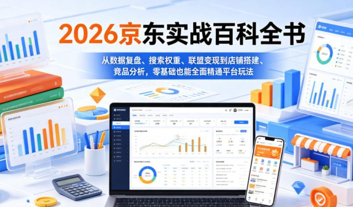 2026京东实战百科全书，从数据复盘、搜索权重、联盟变现到店铺搭建、竞品分析，零基础也能全面精通平台玩法——生财有道创业项目网