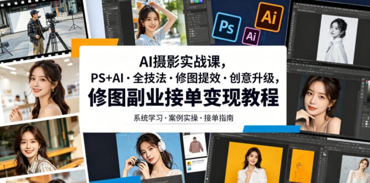 AI摄影实战课，PS+AI・全技法・修图提效・创意升级，修图副业接单变现教程——生财有道创业项目网