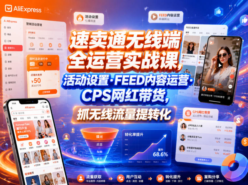 图片[1]-速卖通无线端全运营实战课，活动设置・FEED内容运营・CPS网红带货，抓无线流量提转化——生财有道创业项目网-生财有道