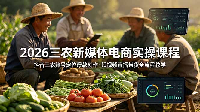 （18991期）2026三农新媒体电商实操课程：抖音三农账号定位爆款创作，短视频直播带货全流程教学_生财有道创业项目网