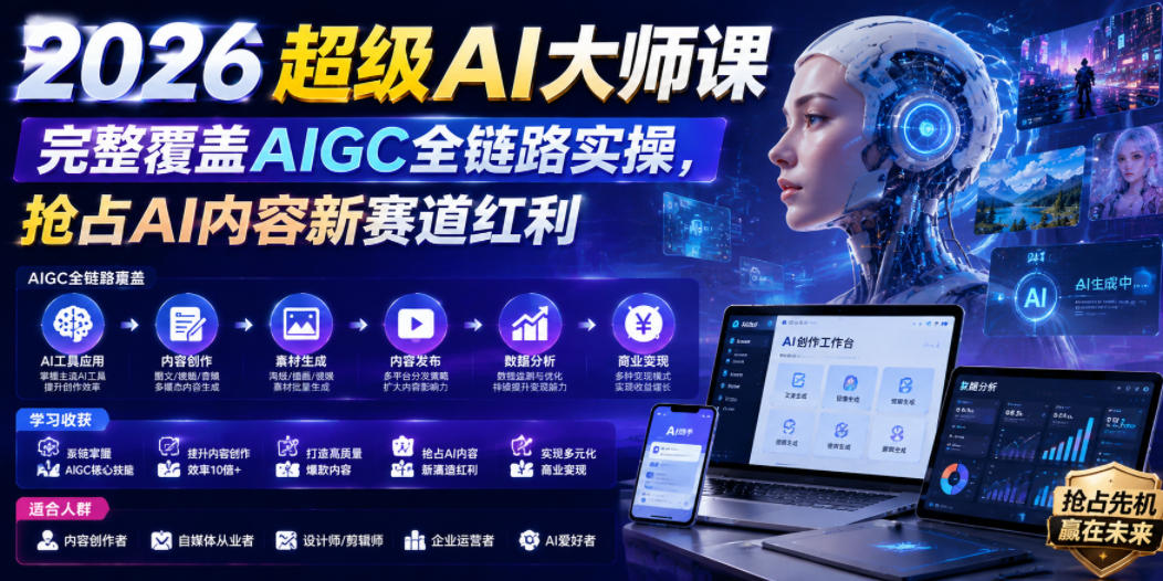 图片[1]-2026超级AI大师课，完整覆盖AIGC全链路实操，抢占AI内容新赛道红利——生财有道创业项目网-生财有道