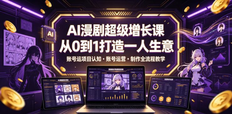 AI漫剧超级增长课，从0到1打造一人生意，项目认知・账号运营・制作全流程教学——生财有道创业项目网