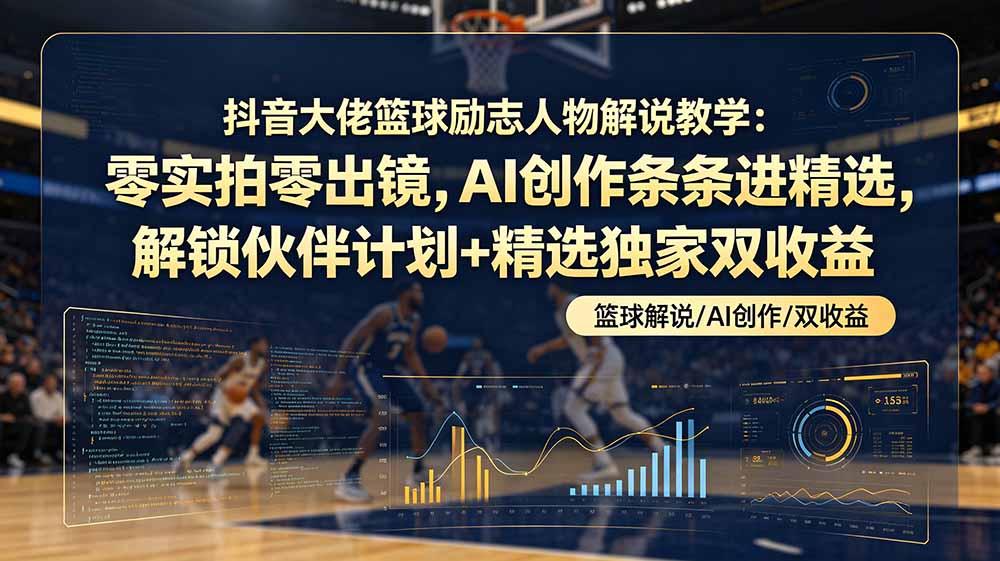 （19048期）抖音大佬篮球励志人物解说教学：零实拍零出镜，AI创作条条进精选，解锁伙伴计划+精选独家双收益_生财有道创业项目网
