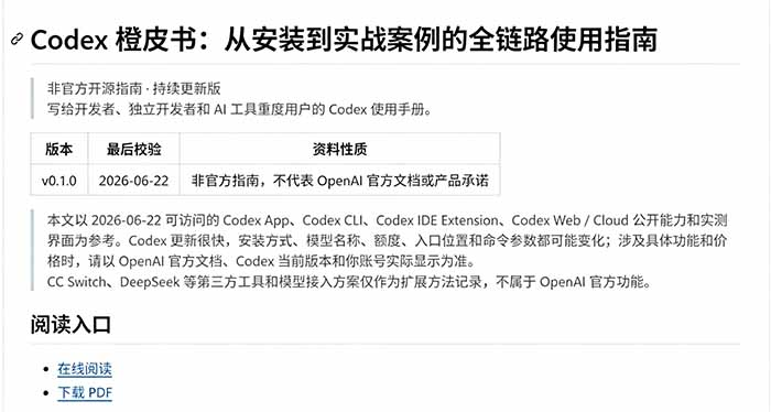 图片[3]-（19056期）Codex橙皮书简直YYDS，非官方开源的Codex全链路指南，轻松搞定AI编程入门到实战【文档】_生财有道创业项目网-生财有道