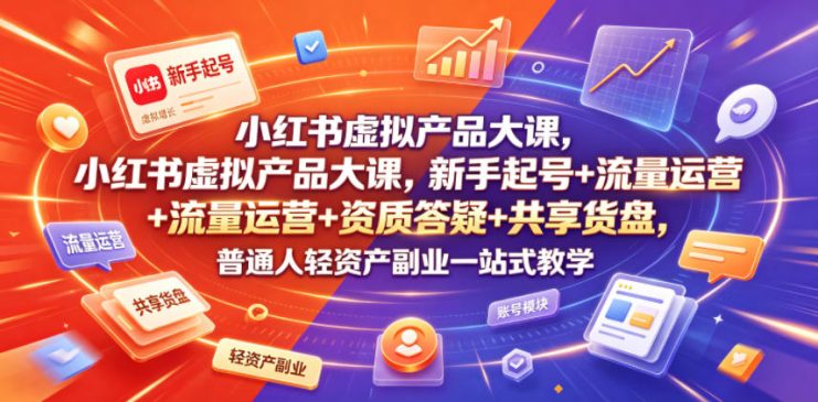 小红书虚拟产品大课，新手起号+流量运营+资质答疑+共享货盘，普通人轻资产副业一站式教学——生财有道创业项目网