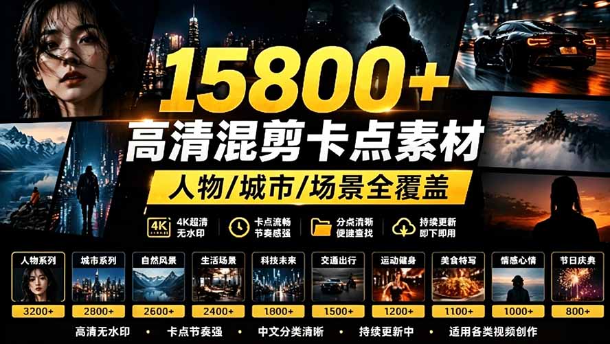 图片[1]-（19120期）【影视剪辑素材合集】15800+高清混剪卡点｜热门影视精彩片段｜人物/城市/场景全覆盖，中文分类清晰_生财有道创业项目网-生财有道