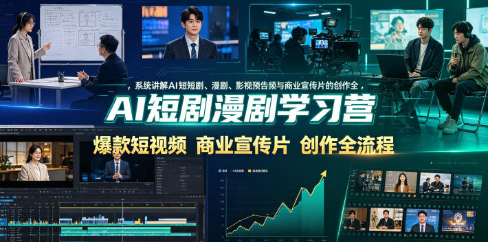AI短剧漫剧学习营，系统讲解AI短剧、漫剧、影视预告片、爆款短视频与商业宣传片的创作全流程——生财有道创业项目网