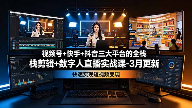 （19146期）视频号+快手+抖音三大平台的全栈剪辑+数字人直播实战课-3月更新：快速实现短视频变现_生财有道创业项目网