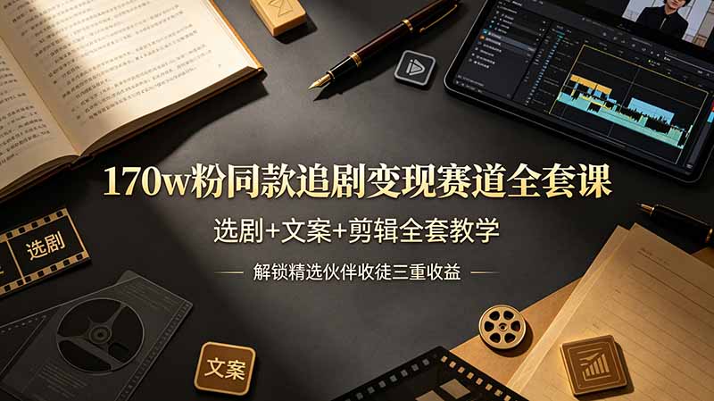 （19168期）170w粉博主同款追剧变现赛道全套课-更新，选剧+文案+剪辑全套教学，解锁精选伙伴收徒三重收益_生财有道创业项目网