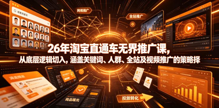 26年淘宝直通车无界推广课，从底层逻辑切入，涵盖关键词、人群、全站及视频推广的策略选择——生财有道创业项目网