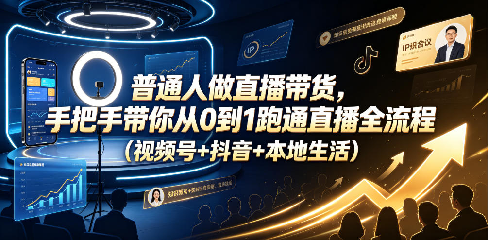 图片[1]-普通人做直播带货，手把手带你从0到1跑通直播全流程（视频号+抖音+本地生活）——生财有道创业项目网-生财有道
