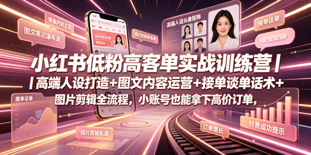 图片[1]-小红书低粉高客单实战训练营｜高端人设打造+图文内容运营+接单谈单话术+图片剪辑全流程，小账号也能拿下高价订单——生财有道创业项目网-生财有道