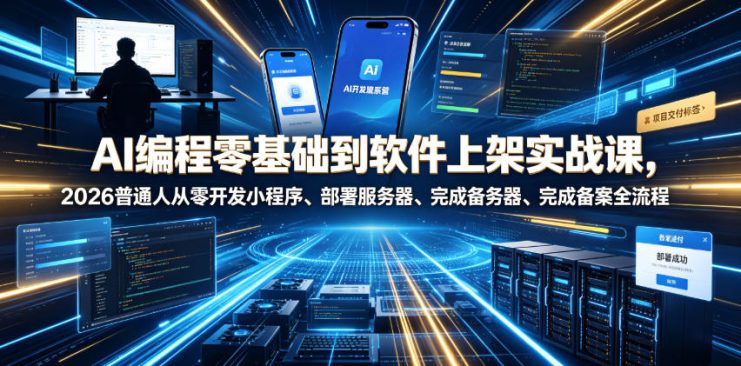 AI编程零基础到软件上架实战课，2026普通人从零开发小程序、部署服务器、完成备案全流程项目落地教程——生财有道创业项目网