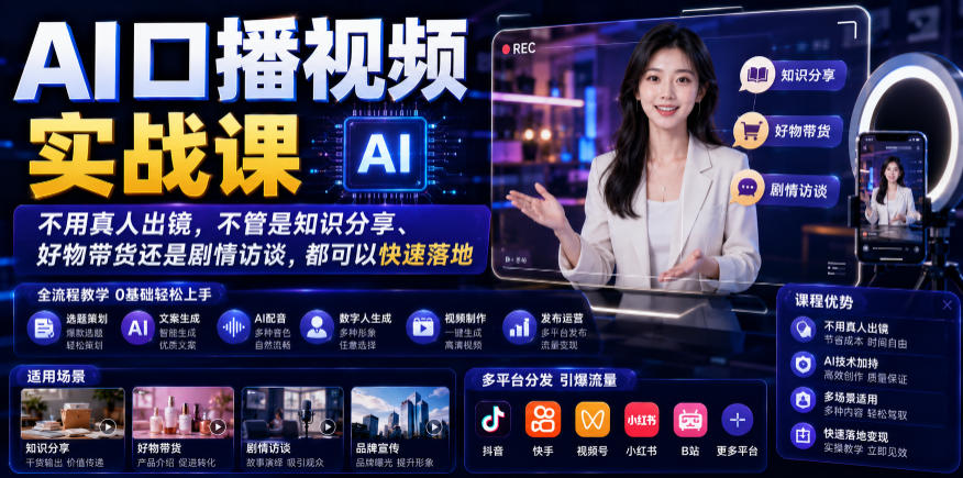 图片[1]-AI口播视频实战课，不用真人出镜，不管是知识分享、好物带货还是剧情访谈，都可以快速落地——生财有道创业项目网-生财有道
