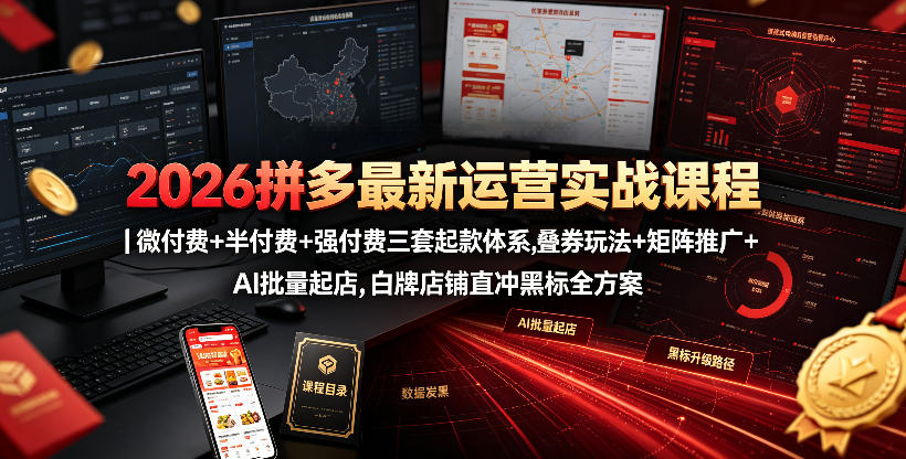 图片[1]-2026拼多多最新运营实战课程｜微付费+半付费+强付费三套起款体系，叠券玩法+矩阵推广+AI批量起店，白牌店铺直冲黑标全方案——生财有道创业项目网-生财有道