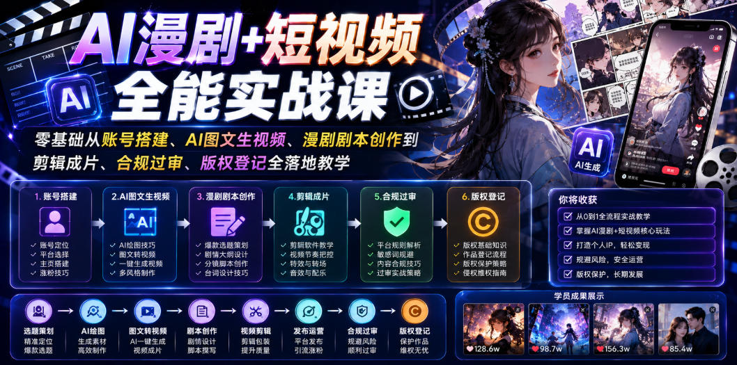 图片[1]-AI漫剧+短视频全能实战课｜零基础从账号搭建、AI图文生视频、漫剧剧本创作到剪辑成片、合规过审、版权登记全落地教学——生财有道创业项目网-生财有道