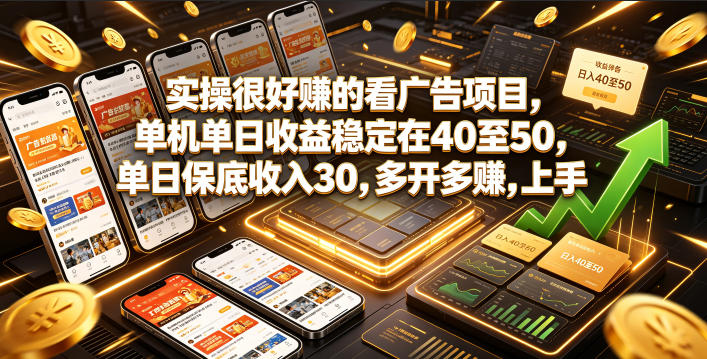 实操很好賺的看广告项目，单机单日收益稳定在40至50，单日保底收入30，多开多賺，上手就能变现【揭秘】——生财有道创业项目网