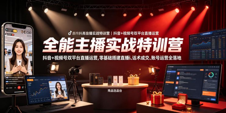 全能主播实战特训营｜抖音+视频号双平台直播运营，零基础搭建直播间、精准选品、话术成交、账号运营全落地——生财有道创业项目网