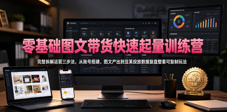 零基础图文带货快速起量训练营，完整拆解运营三步法，从账号搭建、图文产出到豆荚投放数据复盘整套可复制玩法——生财有道创业项目网