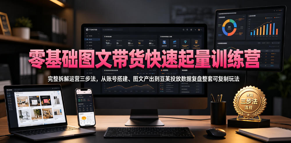 图片[1]-零基础图文带货快速起量训练营，完整拆解运营三步法，从账号搭建、图文产出到豆荚投放数据复盘整套可复制玩法——生财有道创业项目网-生财有道