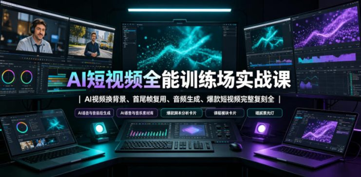 AI短视频全能训练场实战课｜AI视频换背景、首尾帧复用、音频生成、爆款短视频完整复刻全套实操教学——生财有道创业项目网