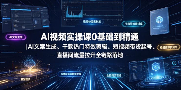 AI视频实操课0基础到精通｜AI文案生成、千款热门特效剪辑、短视频带货起号、直播间流量拉升全链路落地——生财有道创业项目网