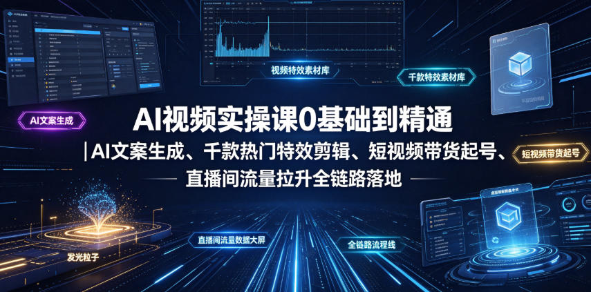 图片[1]-AI视频实操课0基础到精通｜AI文案生成、千款热门特效剪辑、短视频带货起号、直播间流量拉升全链路落地——生财有道创业项目网-生财有道