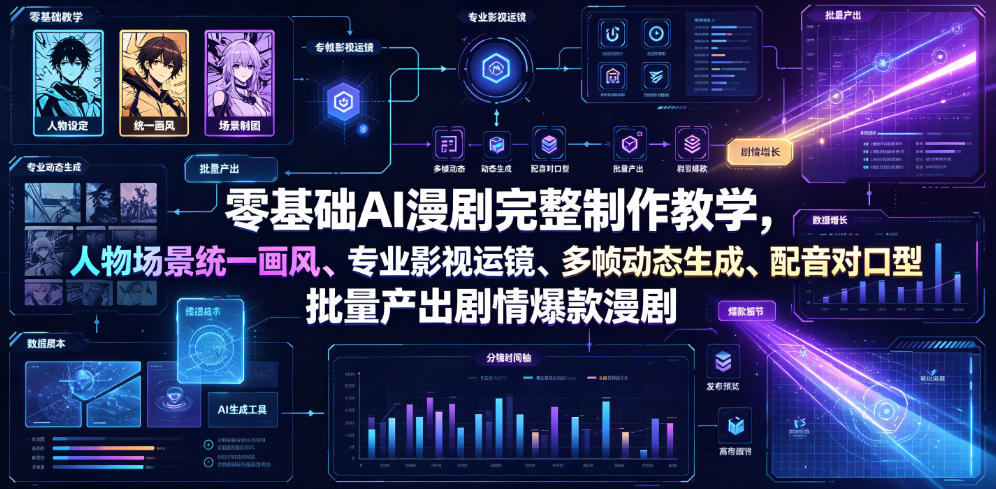 图片[1]-零基础AI漫剧完整制作教学，人物场景统一画风、专业影视运镜、多帧动态生成、配音对口型，批量产出剧情爆款漫剧——生财有道创业项目网-生财有道