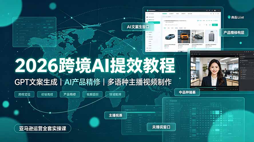 图片[1]-（19286期）2026跨境AI提效教程·GPT文案生成｜AI产品精修｜多语种主播视频制作，亚马逊运营全套实操课_生财有道创业项目网-生财有道