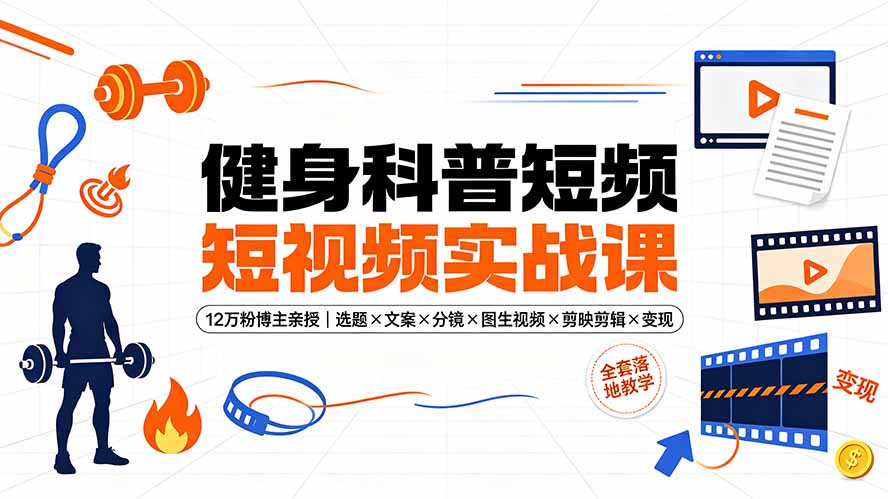 图片[1]-（19312期）健身科普短视频实战课-12万粉博主亲授｜选题×文案×分镜×图生视频×剪映剪辑×变现，全套落地教学_生财有道创业项目网-生财有道