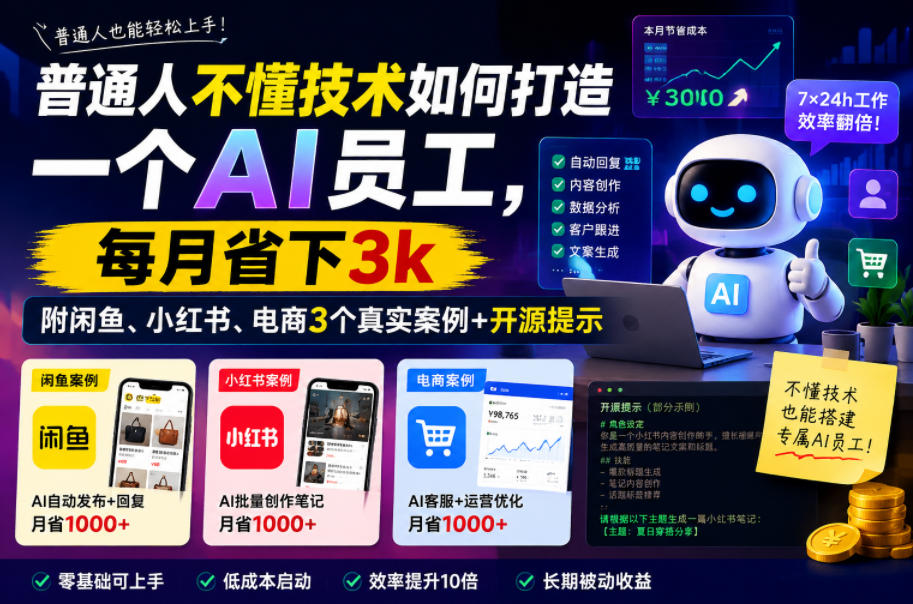 图片[1]-普通人不懂技术如何打造一个AI员工，每月省下3k，附闲鱼、小红书、电商3个真实案例+开源提示【文档】——生财有道创业项目网-生财有道