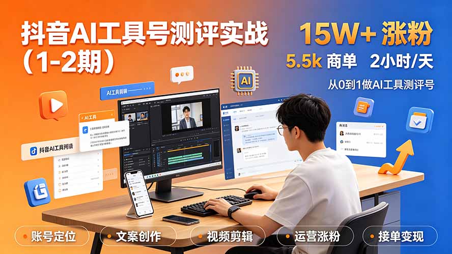 图片[1]-（19380期）抖音AI工具号测评实战（1-2期）：单号涨粉15W+×商单5.5k×伙伴计划×普通人可复制，每天2小时长期可持续_生财有道创业项目网-生财有道